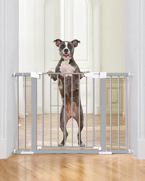 Cumbor 29.7-46" Baby Gate for Stairs, Mom's Choice Awards Winner-Auto Close Dog Gate for The House, Easy Install Pressure Mounted Pet Gates for Doorways, Easy Walk Thru Wide Safety Gate for Dog, Gray