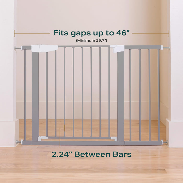 Cumbor 29.7-46" Baby Gate for Stairs, Mom's Choice Awards Winner-Auto Close Dog Gate for The House, Easy Install Pressure Mounted Pet Gates for Doorways, Easy Walk Thru Wide Safety Gate for Dog, Gray