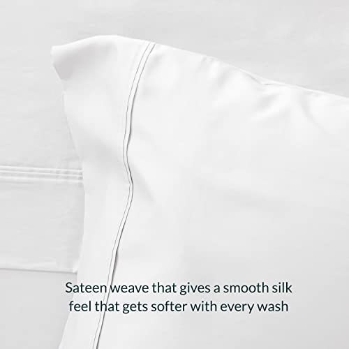 Leesa Sheet Set, 100% Cotton Cooling Sateen with High Thread Count, Queen Size, White/ 30-Night Trial