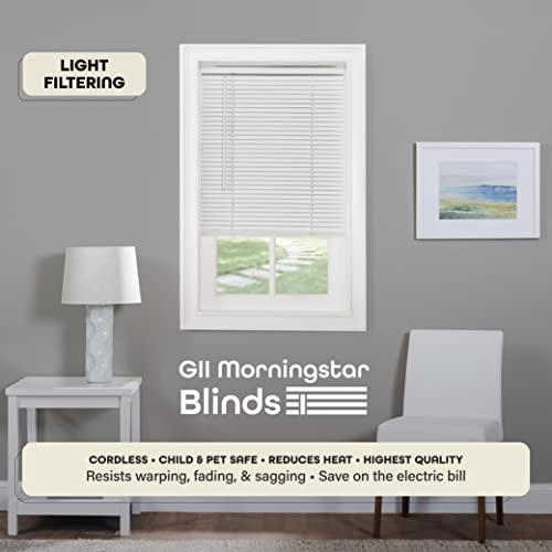 Cordless Light Filtering Mini Blind - 32 Inch Length, 72 Inch Height, 1" Slat Size - Pearl White - Cordless GII Morningstar Horizontal Windows Blinds for Interior by Achim Home Decor