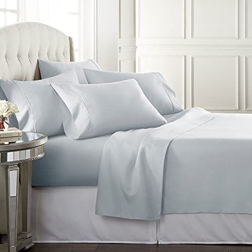 Danjor Linens Queen Sheet Set - 6 Piece Set Including 4 Pillowcases - Deep Pockets - Breathable, Soft Bed Sheets - Wrinkle Free - Machine Washable - Ice Blue Sheets for Queen Size Bed - 6 pc