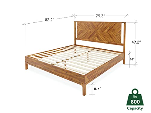 Bme Vivian 14 Inch Deluxe Bed Frame with Headboard - Rustic & Scandinavian Style with Solid Acacia Wood - No Box Spring Needed - Easy Assembly (Bed Frame, Rustic Golden Brown, King)