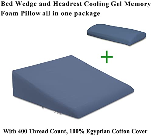 InteVision Extra Large Bed Wedge Pillow (33 x 30.5 x 7.5 inch) and Headrest Pillow in One Package - Help Relief from Acid Reflux, Post Surgery, Snoring - Egyptian Cotton Cover - 2 inch Memory Foam Top
