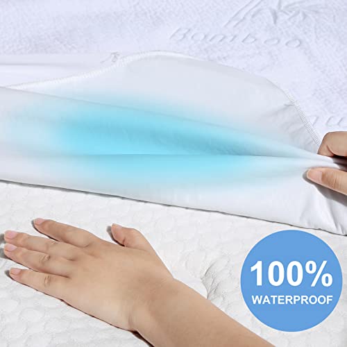 Waterproof Mattress Protector Queen Size Mattress Cover Cooling Rayon Made from Bamboo Mattress Pad Breathable Noiseless Soft Bed Protector Deep Pocket Fits 6"-21", Machine Washable (Queen, 1 Pack)