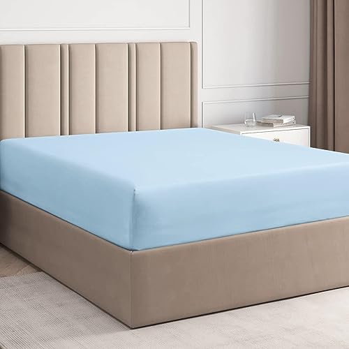 King Fitted Sheet - Single Fitted Deep Pocket Sheet - Fits Mattress Perfectly - Soft Wrinkle Free Sheet - 1 Fitted Sheet Only - Light Blue