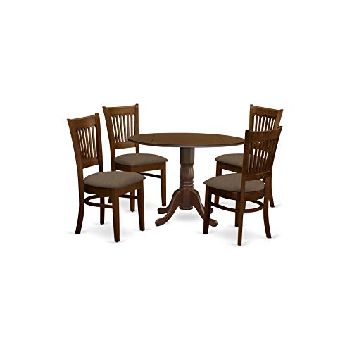 East West Furniture DLVA5-ESP-C Dublin 5 Piece Set Includes a Round Dining Room Table with Dropleaf and 4 Linen Fabric Upholstered Chairs, 42x42 Inch