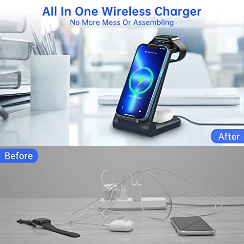 Wireless Charging Station for iPhone Multiple Devices, 3 in 1 Wireless Charger Stand Dock Compatible with Apple Watch Series 7 6 SE 5 4 3 2 & Airpods iPhone 13 12 11 Pro Max/X/Xs Max/8/8 Plus iWatch