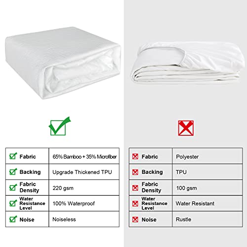 Waterproof Mattress Protector Queen Size Mattress Cover Cooling Rayon Made from Bamboo Mattress Pad Breathable Noiseless Soft Bed Protector Deep Pocket Fits 6"-21", Machine Washable (Queen, 1 Pack)