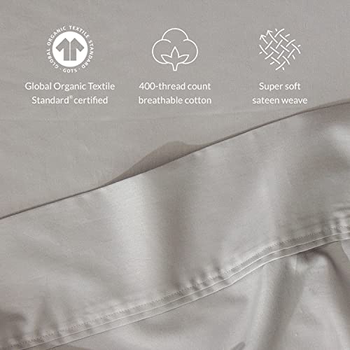 Leesa Sheet Set, 100% Cotton Cooling Sateen with High Thread Count, King Size, Grey/ 30-Night Trial