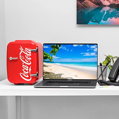 Cooluli Retro Coca-Cola Mini Fridge for Bedroom - Car, Office Desk & College Dorm Room - 4L/6 Can 12V Portable Cooler & Warmer for Food, Drinks & Skincare - AC/DC and Exclusive USB Option (Coke, Red)