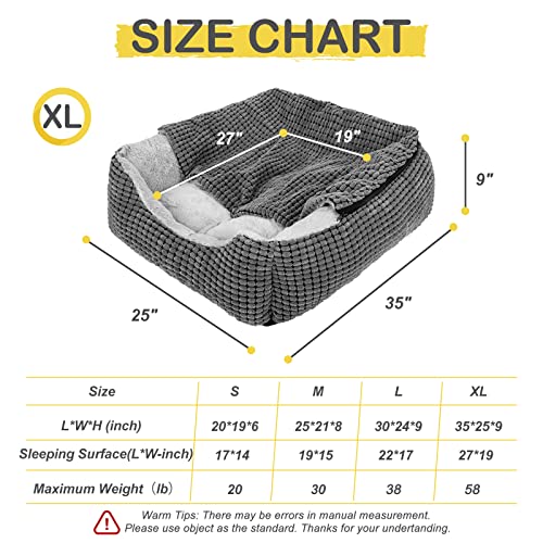 GASUR Dog Beds for Large Medium Small Dogs, Rectangle Cave Hooded Blanket Puppy Bed, Luxury Anti-Anxiety Orthopedic Cat Beds for Indoor Cats, Warmth and Machine Washable (35 inches, Grey)