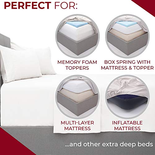 Mellanni Extra Deep Pocket Queen Sheet Set - Iconic Collection Bedding Sheets & Pillowcases - Hotel Luxury, Ultra Soft, Cooling Bed Sheets - Extra Deep Pocket up to 21" Mattress - 4 PC (Queen, White)