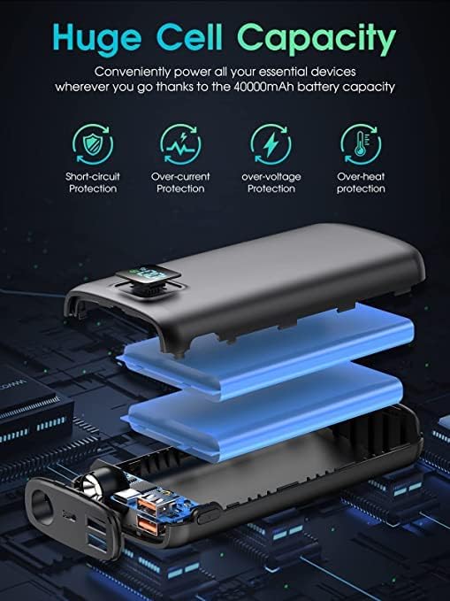 Portable-Charger-Power-Bank - 40000mAh Power Bank PD 30W and QC 4.0 Quick Charging Built-in Bright flashlight LED Display 2 USB 1Type-C Output for Most Electronic Devices on The Market(Carbon Black)