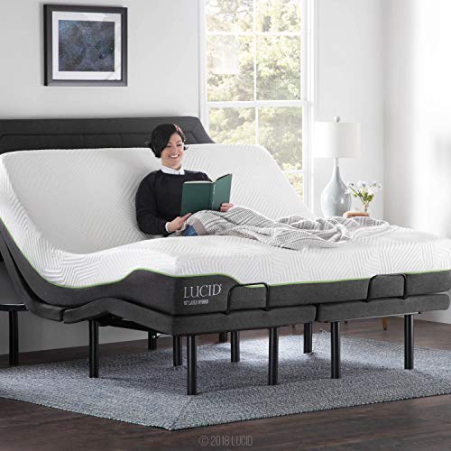 Lucid L300 King Adjustable Bed Base with Lucid 10 inch Latex Hybrid King Mattress