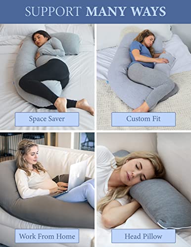 Pharmedoc Pregnancy Pillow, Grey U-Shape Full Body Pillow and Maternity Support - Support for Back, Hips, Legs, Belly for Pregnant Women
