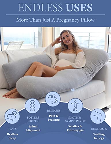 Pharmedoc Pregnancy Pillow, Grey U-Shape Full Body Pillow and Maternity Support - Support for Back, Hips, Legs, Belly for Pregnant Women