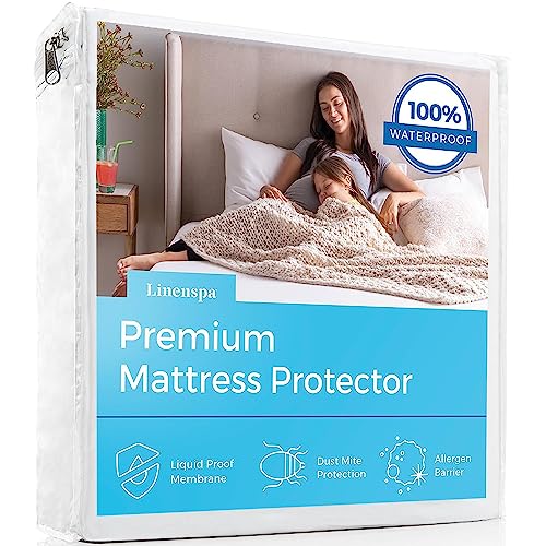 Linenspa Waterproof Smooth Top Premium Full Mattress Protector, Breathable & Hypoallergenic Full Mattress Covers - Packaging May Vary,White