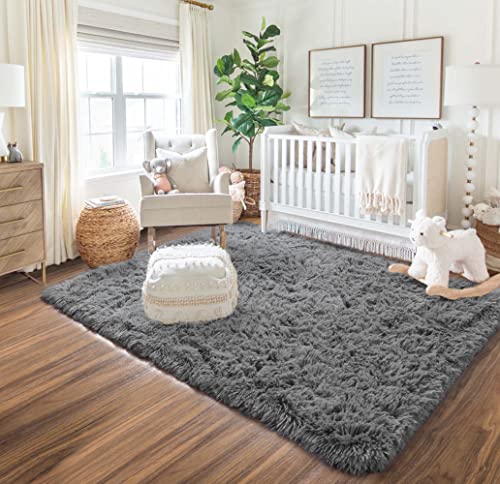 PAGISOFE Super Soft Shaggy Rugs Carpets, 4x6 Feet, Plush Area Rugs for Living Room Bedroom, Fluffy Rug for Nursery Playroom Dorm Room, Shag Plush Rug for Teen Room Decor, Grey