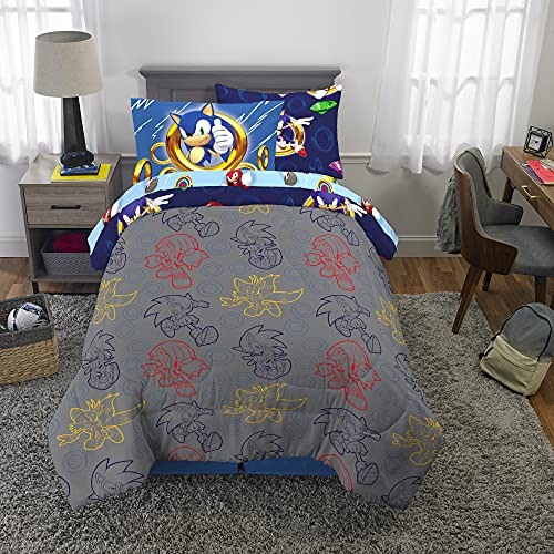Franco Kids Bedding Super Soft Comforter and Sheet Set with Sham, 5 Piece Twin Size, Sonic The Hedgehog, Anime