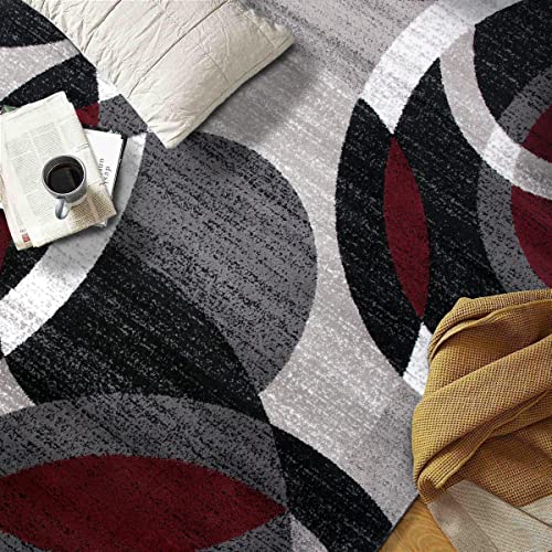 Rugshop Contemporary Abstract Circles Perfect for high Traffic Areas of Your Living Room,Bedroom,Home Office,Kitchen Easy Cleaning Area Rug 5'3" x 7'3" Red