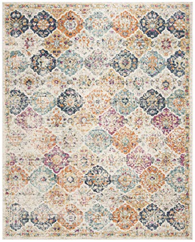 SAFAVIEH Madison Collection 8' x 10' Cream / Multi MAD611B Boho Chic Floral Medallion Trellis Distressed Non-Shedding Living Room Bedroom Dining Home Office Area Rug