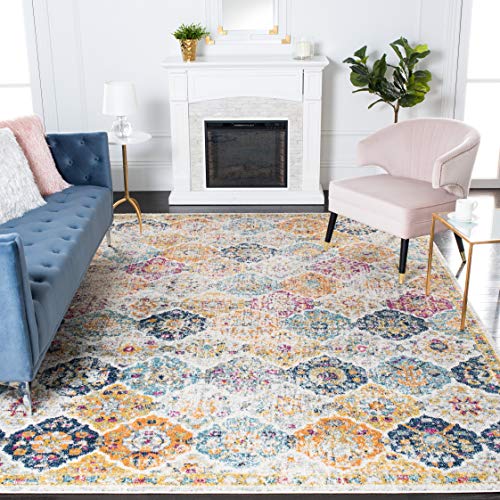 SAFAVIEH Madison Collection 8' x 10' Cream / Multi MAD611B Boho Chic Floral Medallion Trellis Distressed Non-Shedding Living Room Bedroom Dining Home Office Area Rug