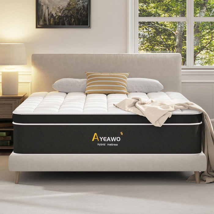Ayeawo Queen Mattress, 12 Inch Hybrid Mattress Queen Size with Pressure Relief Foam and Pocket Springs, Motion Isolation and Supportive, Breathable Fabric, Queen Size Mattress in a Box, Medium Firm