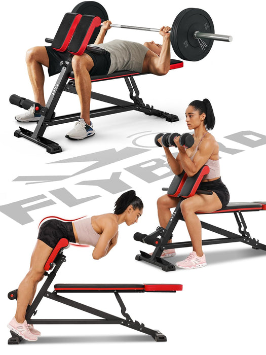 FLYBIRD 3 in 1 Workout Bench, Roman Chair, Weight Bench and Sit Up Bench for Hyper Back Extension and Full Body Workout with Handle, Abdomen core and Comprehensive Glute Training Home Gym Equipment