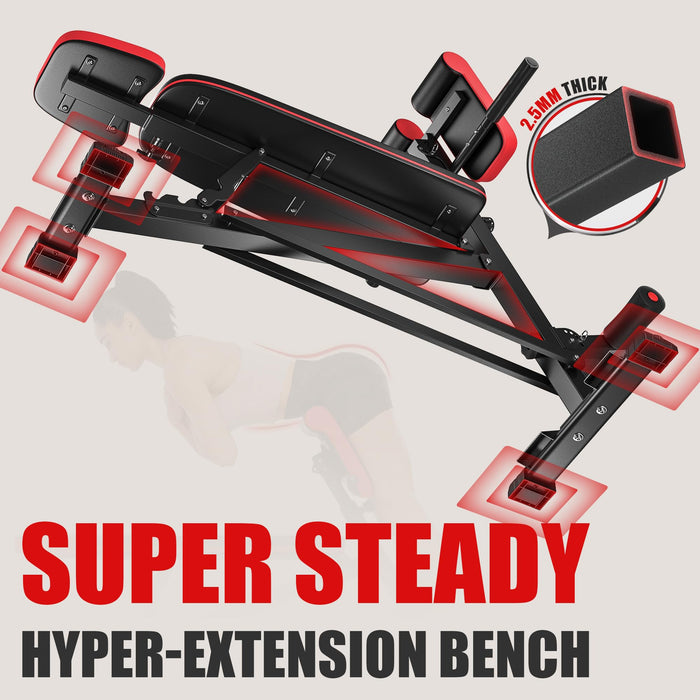 FLYBIRD 3 in 1 Workout Bench, Roman Chair, Weight Bench and Sit Up Bench for Hyper Back Extension and Full Body Workout with Handle, Abdomen core and Comprehensive Glute Training Home Gym Equipment