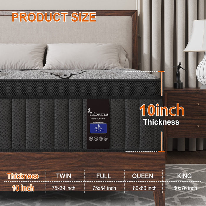 Viscountess King Mattress 10inch Hybrid Mattress in a Box with Gel Mem