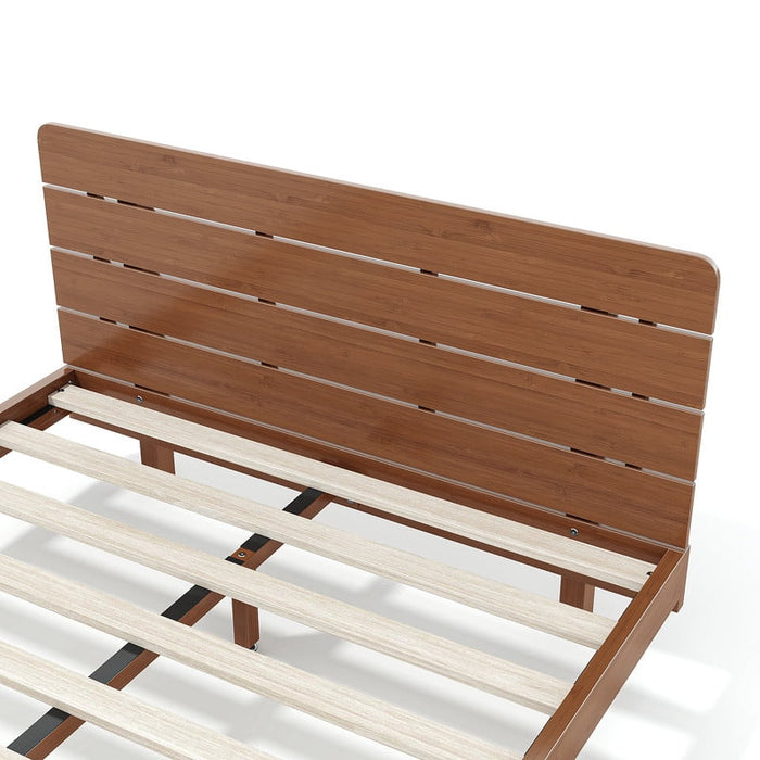 HICOMILA Full Size Solid Bamboo Platform Bed with Headboard, Upgraded