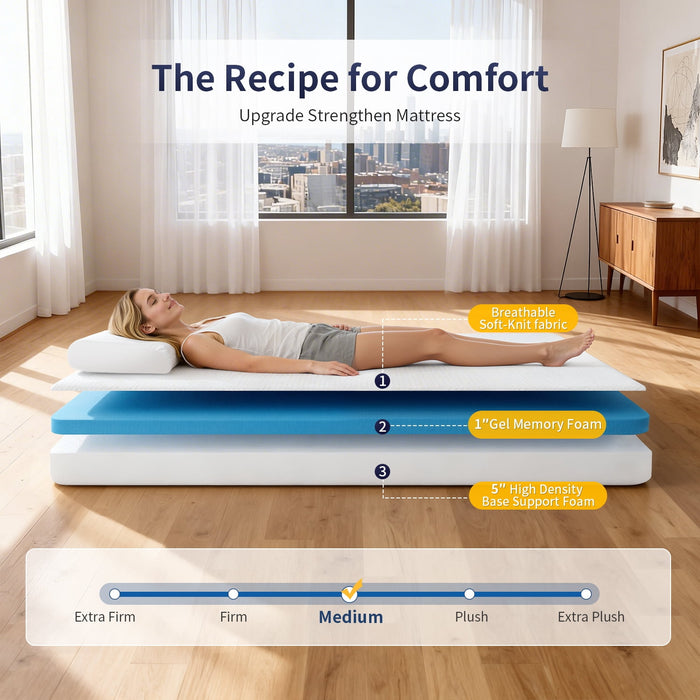 FDW Twin Mattress 6 inch Gel Memory Foam Mattress Queen Mattresses Med