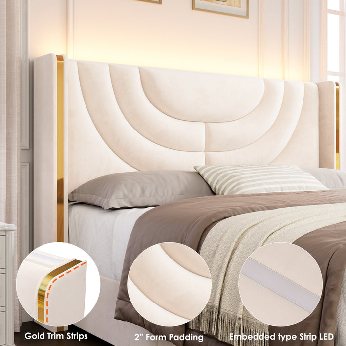 Homfa Queen Size LED Bed Frame with 2 Drawer Storage, Wingback Platfor