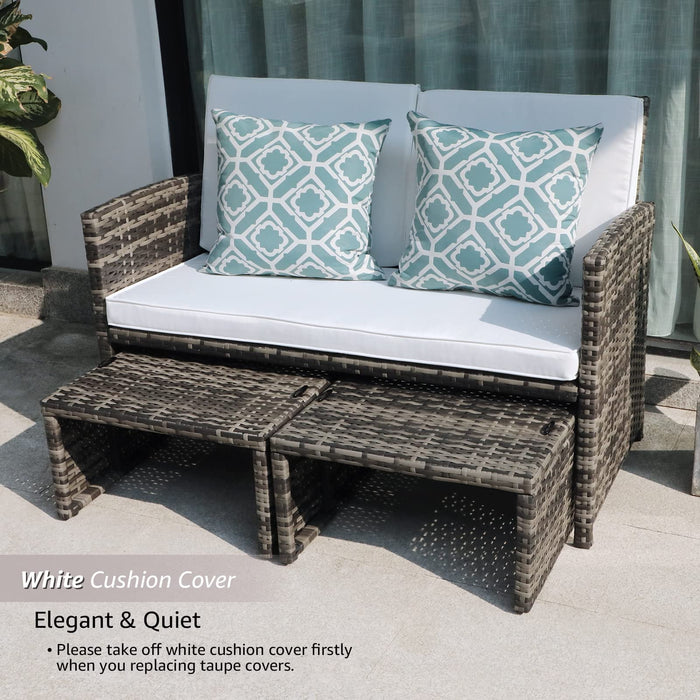 Outdoor Loveseat Patio Furniture Rattan Conversation Set, with Ottoman
