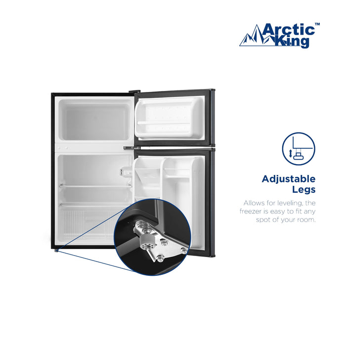 Arctic King 3.2 Cu Ft Two Door Mini Fridge With Freezer Stainless Stee