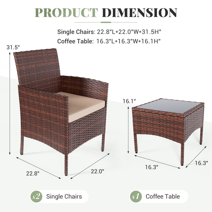 ELPOSUN 3 Piece Outdoor Patio Furniture Set Bistro Set with Coffee Tab