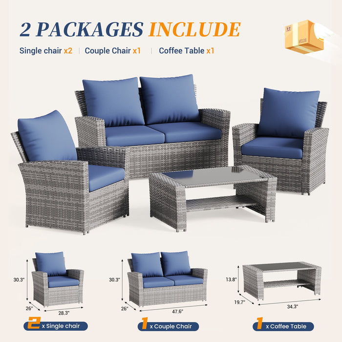 ELPOSUN Wicker Patio Furniture Set, 4 Piece Outdoor Sectional Conversa