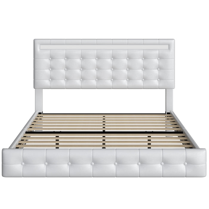 Homfa Queen Floating Bed with Lights, LED Platform Bed Frame with Unde