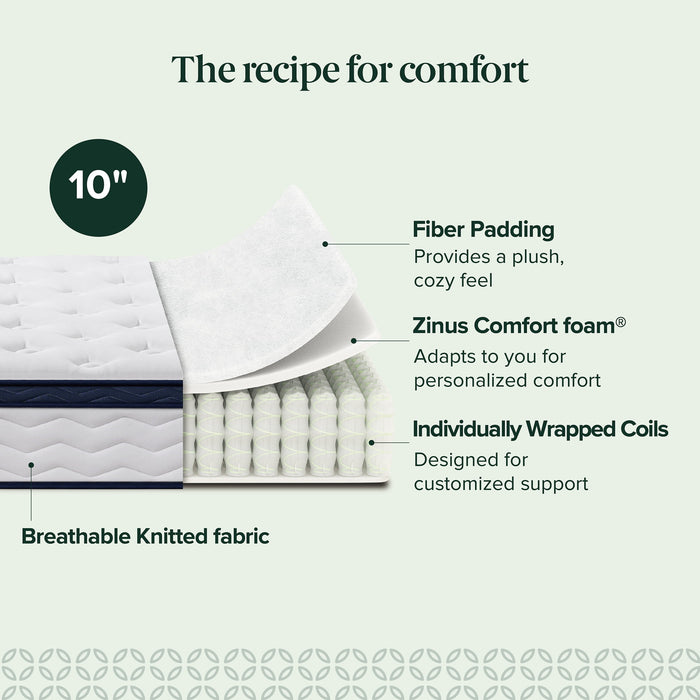Zinus 10" Pocket Coil Euro Top Hybrid Mattress, Full