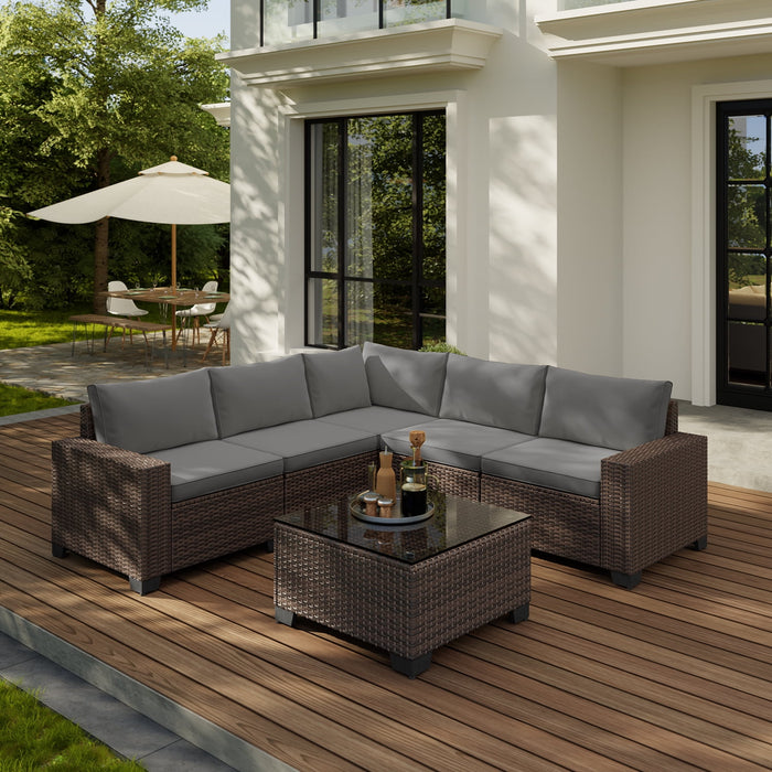 6 Piece Outdoor Patio Furniture Set, Asofer Rattan Wicker Outdoor Conv