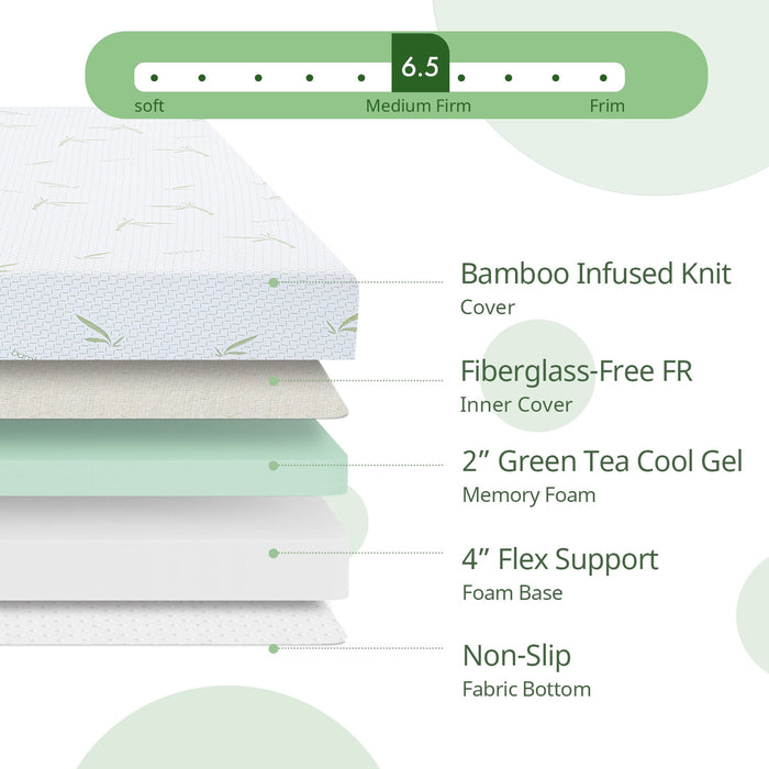 Twin Mattress, 6 inch Memory Foam Mattress Bed in a Box, with Green Te