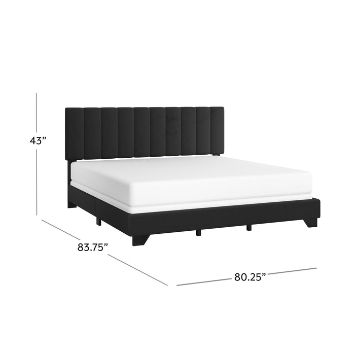 Reece Channel Stitched Upholstered King Bed, Black, by Hillsdale Livin