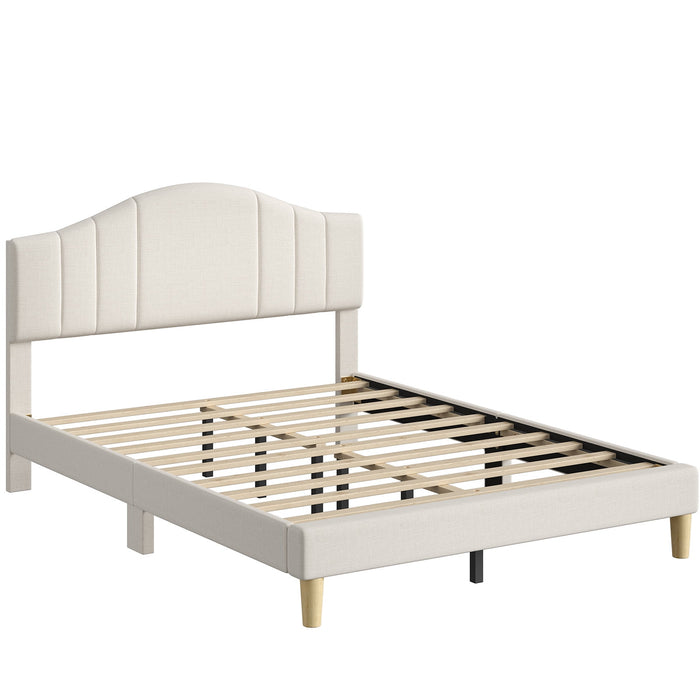 Pinmoco Queen Upholstered Bed Frame with Adjustable Arc-shaped Headboa