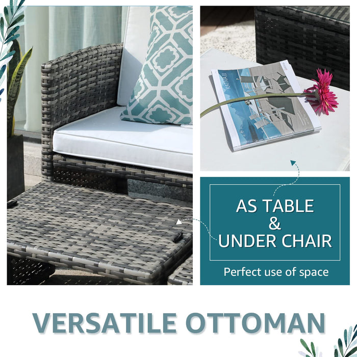 Outdoor Loveseat Patio Furniture Rattan Conversation Set, with Ottoman