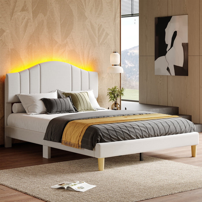 Pinmoco Queen Upholstered Bed Frame with Adjustable Arc-shaped Headboa