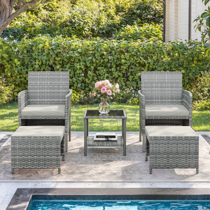 ELPOSUN 5 Piece Patio Furniture Set, Outdoor PE Wicker Chairs for Two