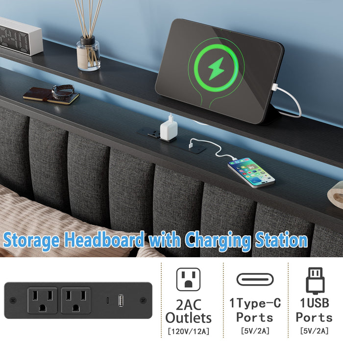 Tydimor Full Size Platforrm Bed Frame with Charging Station, LED Stand