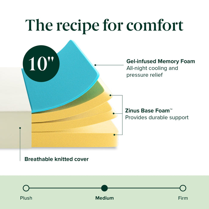 Zinus Gel Airflow 10" Full Mattress, Gel Memory Foam Mattress CertiPUR