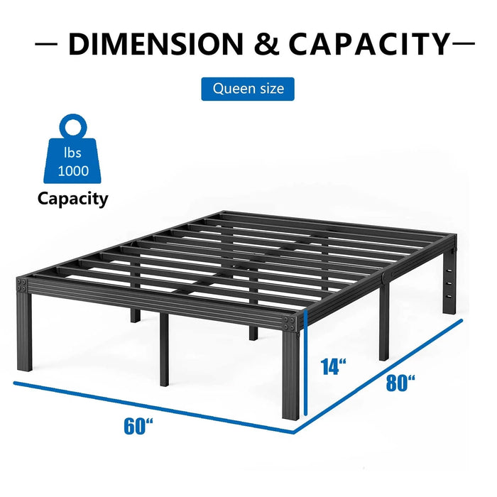 QFTIME 14" Queen Metal Bed Frame with Steel Slats, Heavy Duty Mattress