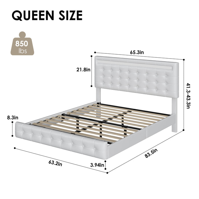 Homfa Queen Floating Bed with Lights, LED Platform Bed Frame with Unde